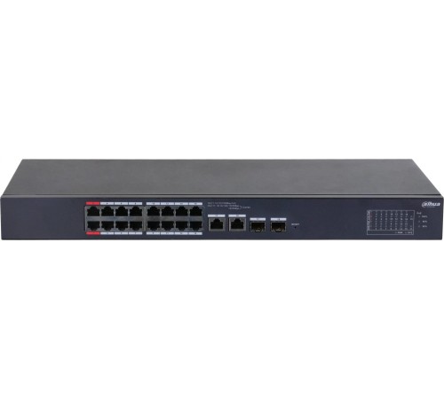 16-портовый PoE коммутатор с функцией облачного управления, Порты: 16 RJ45 10/100Мбит/с (PoE/PoE+/Hi-PoE) 2 комбинированных SFP/RJ45 10/100/1000Мбит/с (uplink); мощность PoE: порты 12 до 90Вт порты 316 до 30Вт суммарно до 190Вт; PoE watchdog передача до 2