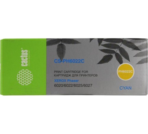 -/ Картридж лазерный Cactus CS-PH6022C 106R02760 голубой (1000стр.) для Xerox Phaser 6020/6022/WC6025/6