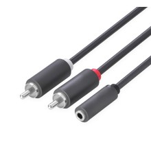 GCR Кабель-переходник аудио 2.0m jack 3,5mm / 2 х RCA , черный, F/M, GCR-51843