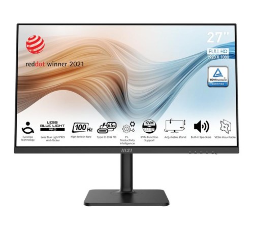 Монитор MSI Modern MD272XP 27" 16:9 FHD(1920x1080) IPS Flat, 1ms(MPRT),1000:1,100M:1,300nit,178/178,HDMI 1.4b,DP 1.2a,USB-C,2xUSB-A,USB-B,Speaker,Tilt,Swivel,Height,Pivot,100HZ,Black,1y war-ty