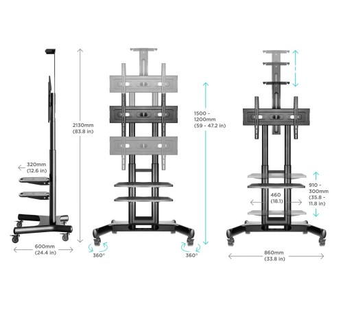 ONKRON мобильная стойка для ТВ и профессиональных дисплеев 40"-70", макс 45.5кг, чёрная TS1552 ONKRON мобильная стойка для ТВ и профессиональных дисплеев 40"-70", макс 45.5кг, чёрная TS1552
