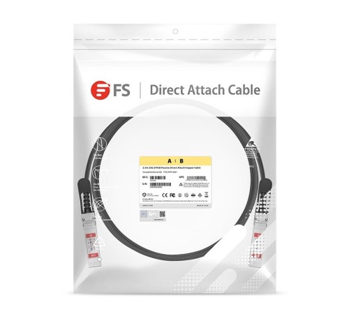 Твинаксиальный медный кабель/ 2.5m (8ft) FS for Mellanox MCP2M00-A02A Compatible 25G SFP28 Passive Direct Attach Copper Twinax Cable P/N Твинаксиальный медный кабель/ 2.5m (8ft) FS for Mellanox MCP2M00-A02A Compatible 25G SFP28 Passive Direct Attach Copper Twinax Cable P/N