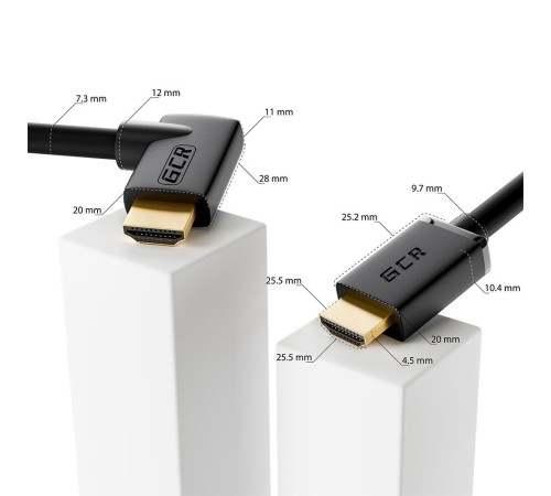 GCR Кабель 1.0m HDMI 2.0, M/M правый угол, черный, HDR 4:2:2, Ultra HD, 4K 60 fps 60Hz/5K*30Hz, 3D, AUDIO, 18.0 Гбит/с, 28/28 AWG, GCR-52321