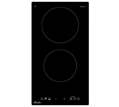 Варочная поверхность MONSHER/ Варочная поверхность MONSHER, High-Tech, индукция, 30 см, 2 зоны нагрева, inverter, сенсорное управление, 9 уровней мощности, автоматическое отключение, пауза, Booster, таймер, цвет черный