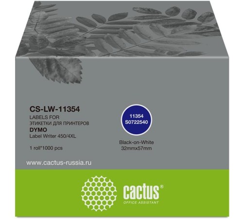 -/ Этикетки Cactus CS-LW-11354 сег.:57x32мм черный белый 1000шт/рул Dymo Label Writer 450/4XL