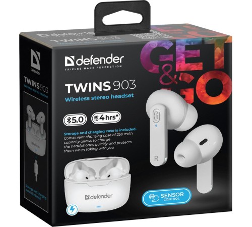 Defender Беспроводная гарнитура Twins 903 белый,TWS, Bluetooth