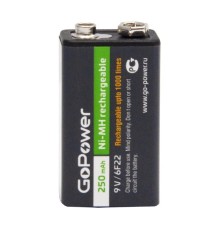 Аккумулятор бытовой GoPower Крона 6F22 BL1 NI-MH 9V 250mAh (1/25/100) (1 шт.)