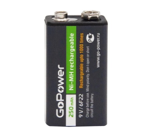 Аккумулятор бытовой GoPower Крона 6F22 BL1 NI-MH 9V 250mAh (1/25/100) (1 шт.)