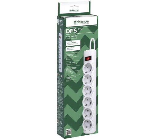 Сетевой фильтр Defender DFS 155 5 м, белый, 6 розеток/ Surge Protector Defender DFS 155 5m, white, 6 outlets Сетевой фильтр Defender DFS 155 5 м, белый, 6 розеток/ Surge Protector Defender DFS 155 5m, white, 6 outlets