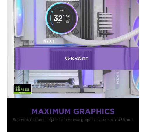 Корпус без блока питания/ Case NZXT H9 Flow RGB+ (2025), Midi-Tower, TG, 6x140mm RGB + 1x120mm RGB, 2xUSB-A 3.2 + 1xUSB-C 3.2, E-ATX, ATX, mATX, mITX White