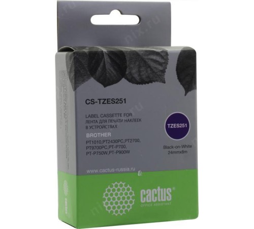 -/ Картридж ленточный Cactus CS-TZES251 TZe-S251 черный для Brother 1010/1280/1280VP/2700VP
