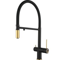 Смеситель RIVELATO Rivelato Смеситель для кухни Adria U-обр. гибкий излив с краном питьевой воды D-35мм, монтаж: вертикально на раковину, материал: нержавеющая сталь, цвет: черный золото