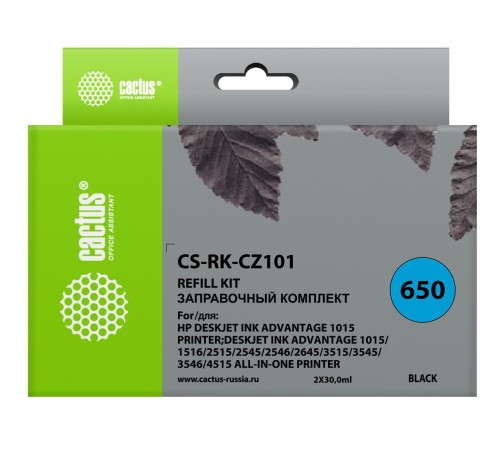 -/ Заправочный набор Cactus CS-RK-CZ101 черный 2x30мл для HP DJ 2515/3515