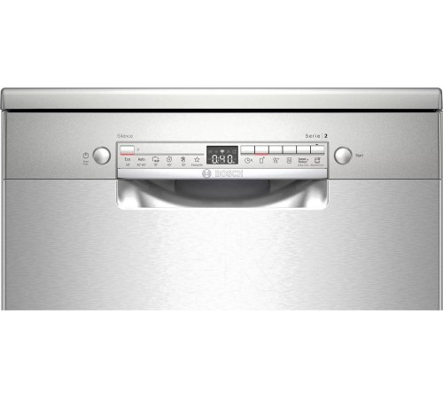 Посудомоечная машина BOSCH Serie 2, Отдельностоящая посудомоечная машина 60см., 3 яруса, 14 комплектов, Silence; цвет:нержавеющая сталь; Класс A-A-A; уровень шума 46 дБ; 5 прогр.: Нормальная 65°, Эко 50°, 1-часовая 65°, Предварительное ополаскивание; 1 сп