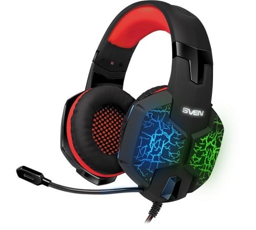 Игровые наушники с микрофоном SVEN AP-U988MV, черный-красный (USB, LED, 7.1) Игровые наушники с микрофоном SVEN AP-U988MV, черный-красный (USB, LED, 7.1)