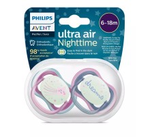 Пустышка ultra air, ночная, звезда/DREAMS, 6-18 мес., 2 шт.