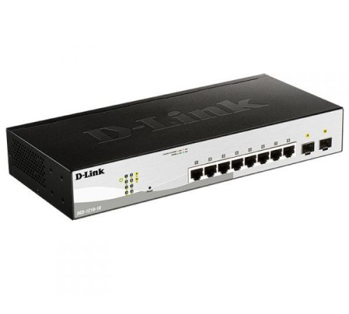 Коммутатор D-Link Управляемый L2 коммутатор, 8x1000Base-T, 2x1000Base-X SFP, защита от статического электричества до 6 кВ, CLI