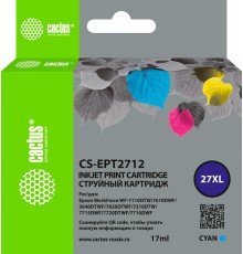 -/ Картридж струйный Cactus CS-EPT2712 27XL голубой (17мл) для Epson WorkForce WF-3620/3640/7110/7210