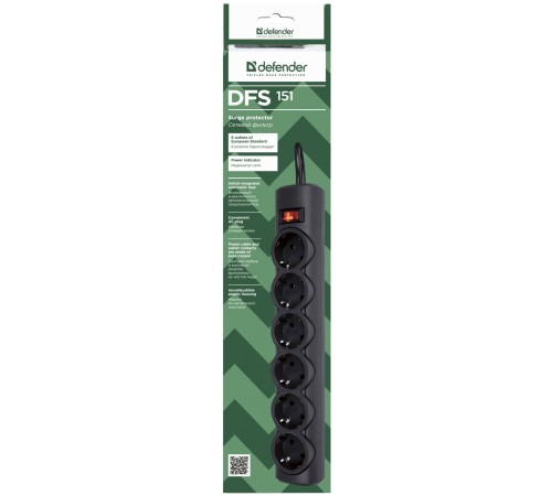 Сетевой фильтр Defender DFS 151 1,8 м, черный, 6 розеток/ Surge Protector Defender DFS 151 1,8m, black, 6 outlets Сетевой фильтр Defender DFS 151 1,8 м, черный, 6 розеток/ Surge Protector Defender DFS 151 1,8m, black, 6 outlets