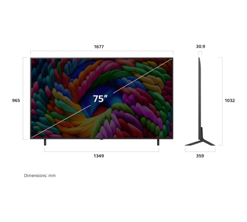 Телевизор ЖК 75'' LG/ 75", Ultra HD, Nano Color, Local Dimming, Smart TV, WebOS, Wi-Fi, DVB-T2/C/S2, MR, 60Hz Native, 2.0ch (20W), 2 HDMI, 2 USB, 2 Pole, Ashed Blue, 2025