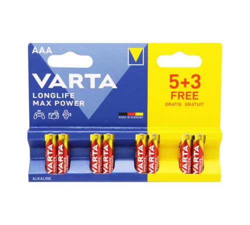 Батарейка AAA/ Батарейка Varta LONGLIFE MAX POWER (MAX TECH) LR03 AAA BL8 Alkaline 1.5V (4703) (8/160) (8 шт.) Батарейка AAA/ Батарейка Varta LONGLIFE MAX POWER (MAX TECH) LR03 AAA BL8 Alkaline 1.5V (4703) (8/160) (8 шт.)