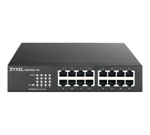 Коммутатор/ ZYXEL GS1100-16 Switch, 16xGE, rack 19 ", silent