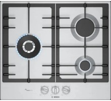 Встраиваемая варочная панель BOSCH Газ,  60 см, 3 конфорки, горелка с двойным пламенем, тип поверхности - нержавеющая сталь, независимая, серебристый цвет