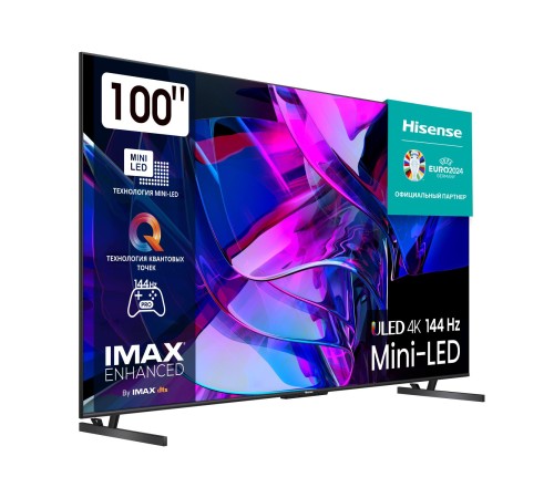 Телевизор ЖК 100'' Hisense/ 100", Ultra HD, Mini LED, 120Гц, Smart TV (ОС VIDAA U7), Wi-Fi, DVB-T2/T/C/S2/S, HDR 10+, Dolby Vision, Dolby Atmos, Bluetooth, 2.1.2 2*15W+20W+2*5W, CI+(1.4), 4хHDMI, 2хUSB, Works with Alexa, Alexa Built-in, GA, VIDAA Voi