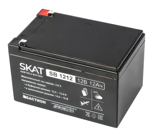 2535 SKAT SB 1212, 12В, 12Ач, максимальный ток заряда 3,6 А. Тип клеммы — F1 нож. Размер корпуса — 99х151х100. Вес — 3,2 кг. Срок службы — 6 лет. Гарантия - 18 месяцев. 2535 SKAT SB 1212, 12В, 12Ач, максимальный ток заряда 3,6 А. Тип клеммы — F1 нож. Размер корпуса — 99х151х100. Вес — 3,2 кг. Срок службы — 6 лет. Гарантия - 18 месяцев.