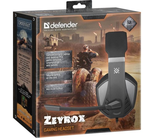 Defender Игровая гарнитура Zeyrox черный+серый, кабель 1.8 м