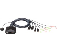 2-портовый, USB, DisplayPort, кабельный KVM-переключатель с пультом удаленного переключения порта, разрешение 2560 x 1600 при 60 Гц/ 2 PORT DP KVM SWITCH.