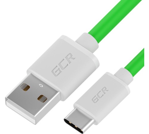 GCR QC Кабель 0.25m, TypeC, быстрая зарядка, зеленый TPE, белые коннекторы, 28/22 AWG, GCR-53040