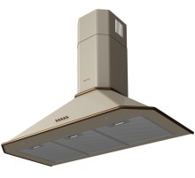 Вытяжка Korting/ Кухонная вытяжка, Настенная вытяжка, Ширина 90 см, Мощность: 850 м3/ч,  3 режима,  Механическое кнопочное управление, Алюминиевые жировые фильтры, 2 LED лампы освещения, цвет - слоновая кость, профиль рамок и кнопки - бронза