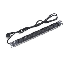  Cabeus PDU-9P-2EU Блок евророзеток для 19" шкафов, гориз., 9 розеток, 16 A, без выключателя, шнур 2м, алюминиевый корпус, немецкий стандарт