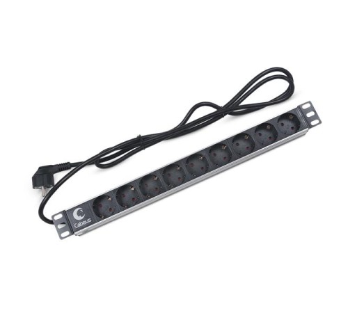 Cabeus PDU-9P-2EU Блок евророзеток для 19" шкафов, гориз., 9 розеток, 16 A, без выключателя, шнур 2м, алюминиевый корпус, немецкий стандарт Cabeus PDU-9P-2EU Блок евророзеток для 19" шкафов, гориз., 9 розеток, 16 A, без выключателя, шнур 2м, алюминиевый корпус, немецкий стандарт