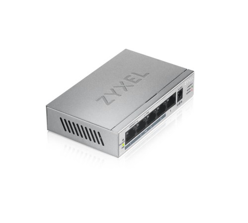 Коммутатор/ ZYXEL GS1005HP Switch PoE +, 5xGE (4xPoE +), desktop, metal, silent, PoE budget 60 W