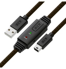 GCR Кабель активный 15.0m USB 2.0, AM/mini 5P, черно-прозрачный, с усилителем сигнала, разъём для доп.питания, 28/24 AWG, GCR-UM2M5P1-BD2S-15.0m
