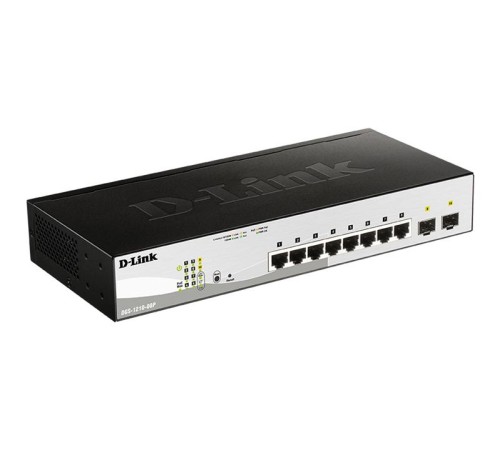 Коммутатор D-Link Управляемый L2 PoE-коммутатор, 8x1000Base-T PoE, 2х1000Base-X SFP, PoE-бюджет 65 Вт, упрощенный интерфейс CLI, Web-интерфейс, SNMP
