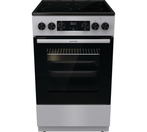 Плита Gorenje/ Плита Gorenje, полезный объем 70 л, эргономичные переключатели, сенсорный программатор IconLED, эмаль SilverMatte, очистка паром, индикатор остаточного тепла для каждой конфорки, телескопические направляющие, дверца CompactDoor 2 стекла + 1