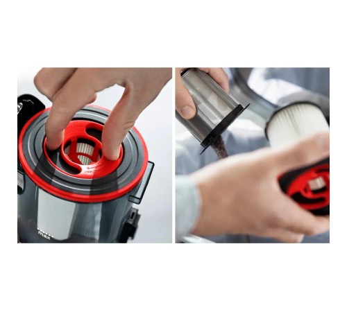 Пылесос Bosch/ Пылесос Bosch, безмешковый, вертикальный, емкость пылесборника 0.3 л, сухая уборка, фильтр НЕРА, цвет красный