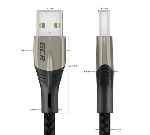 GCR Кабель 1.2m MicroUSB series MERCEDES, BLACK NYLON, быстрая зарядка, GCR-51948
