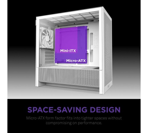 Корпус без блока питания/ Case NZXT H3 Flow (2025), Midi-Tower, TG, 1x120mm, 1xUSB-A 3.2 + 1xUSB-C 3.2, mATX, mITX White