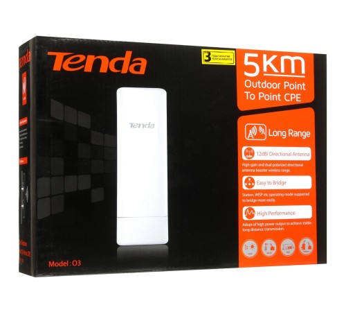 Точка доступа/ Tenda O3 Наружная точка доступа, 2,4 ГГц, до 150 Мбит/с, внутренняя антенна 1x12dBi, IP65, PoE, LAN 1x100 Мбит/с