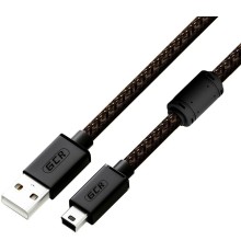 GCR Кабель PROF 3.0m USB 2.0, AM/mini 5P, черно-прозрачный, ферритовое кольцо, 28/24 AWG, экран, армированный, морозостойкий, GCR-51199