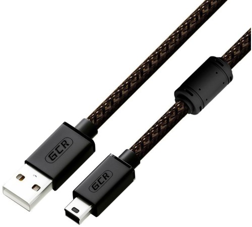 GCR Кабель PROF 3.0m USB 2.0, AM/mini 5P, черно-прозрачный, ферритовое кольцо, 28/24 AWG, экран, армированный, морозостойкий, GCR-51199