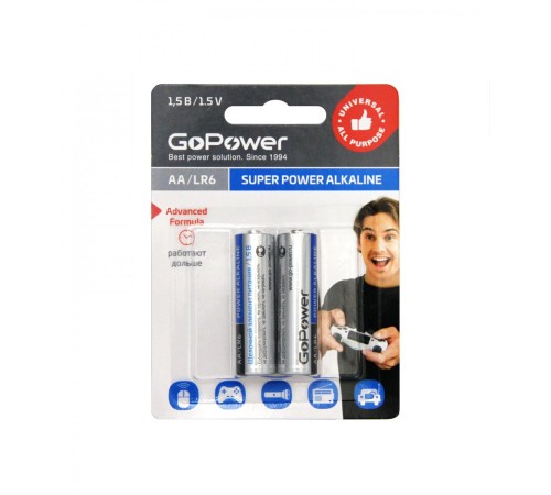 Батарейка AA/ Батарейка GoPower LR6 AA BL2 Alkaline 1.5V (2/24/480) блистер (2 шт.) Батарейка AA/ Батарейка GoPower LR6 AA BL2 Alkaline 1.5V (2/24/480) блистер (2 шт.)
