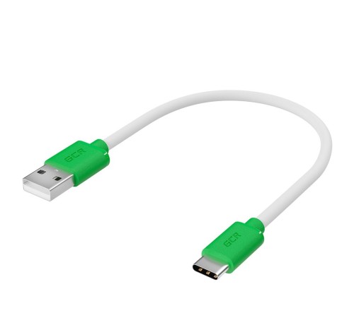 GCR QC Кабель 0.5m, TypeC, быстрая зарядка, белый TPE, зеленые коннекторы, 28/22 AWG, GCR-52718