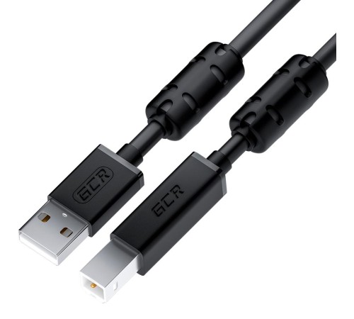 GCR Кабель PROF 2.0m USB 2.0, AM/BM, черный, ферритовые кольца, 28/24 AWG, экран, армированный, морозостойкий, GCR-52423