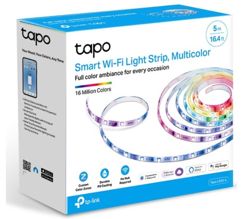 Умная светодиодная Wi-Fi лента/ Tapo Smart Light Strip 5m, Multicolor, cut to size every 10cm, one adapter, one controller