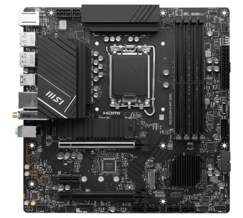 Материнская плата/ MB MSI INTEL B760 s1700, 4xDDR4(128GB), 2xHDMI 2.1/2xDP, 1xPCIe 4.0x16, 1xPCIe 3.0x16, 1xPCIe 3.0, 1xLAN (2.5GbE), Wi-Fi, BT, 4xSATA 6Gb/s, 2xM.2, 4xUSB 3.2, 2xUSB 2.0, 1xPS/2, mATX Материнская плата/ MB MSI INTEL B760 s1700, 4xDDR4(128GB), 2xHDMI 2.1/2xDP, 1xPCIe 4.0x16, 1xPCIe 3.0x16, 1xPCIe 3.0, 1xLAN (2.5GbE), Wi-Fi, BT, 4xSATA 6Gb/s, 2xM.2, 4xUSB 3.2, 2xUSB 2.0, 1xPS/2, mATX